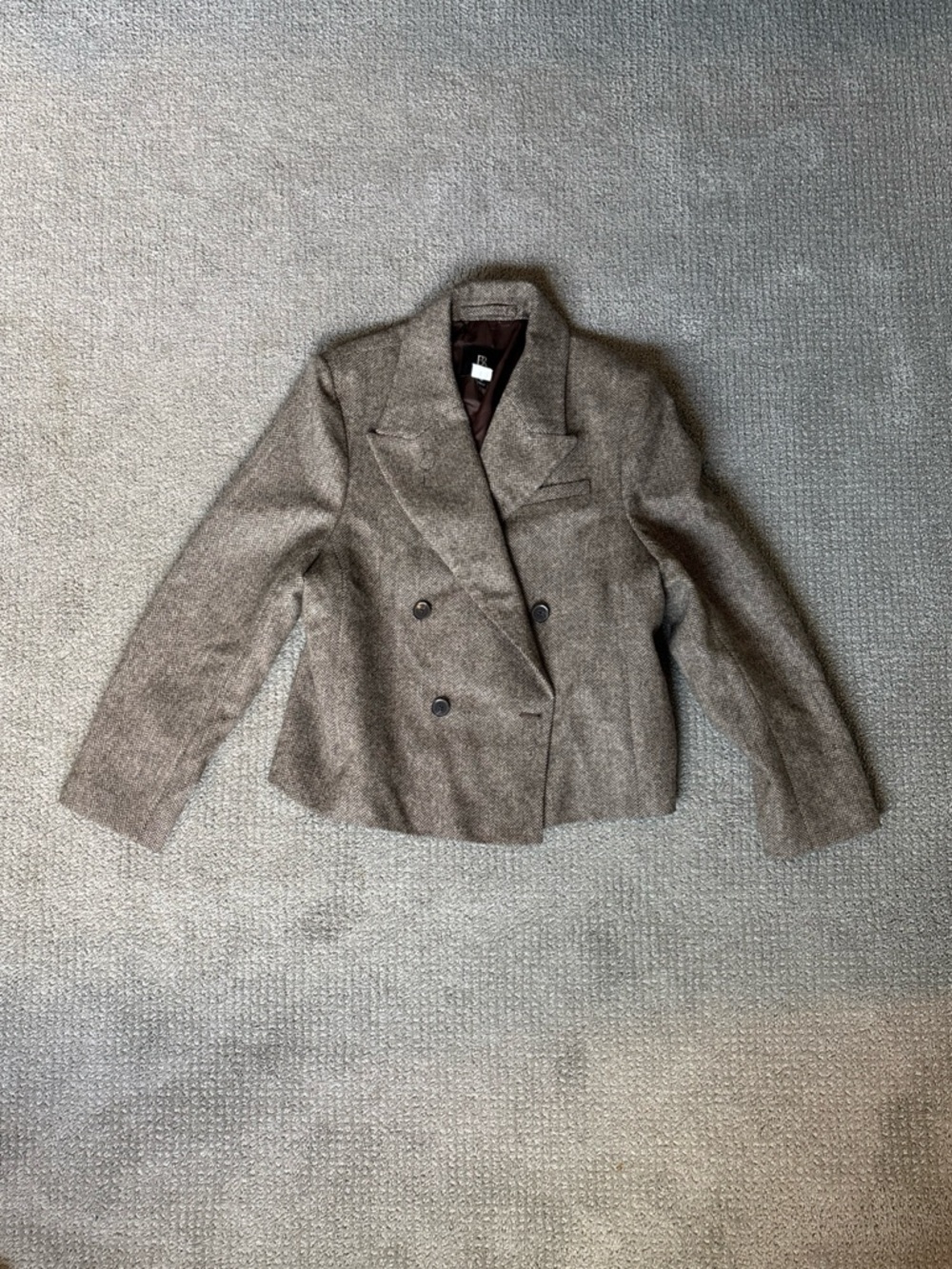 Double-Breasted Wool Blend Blazer in Heathered Brown